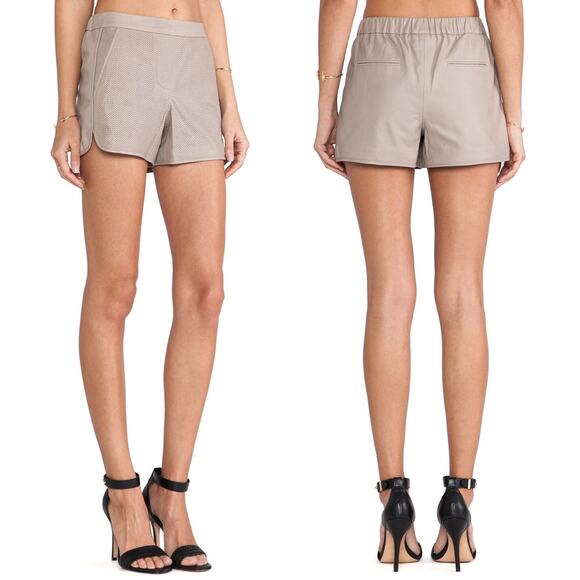 Trina Turk NWT Kristoph Taupe Brown Genuine Lamb Leather Pull On Dressy Shorts - Picture 2 of 13